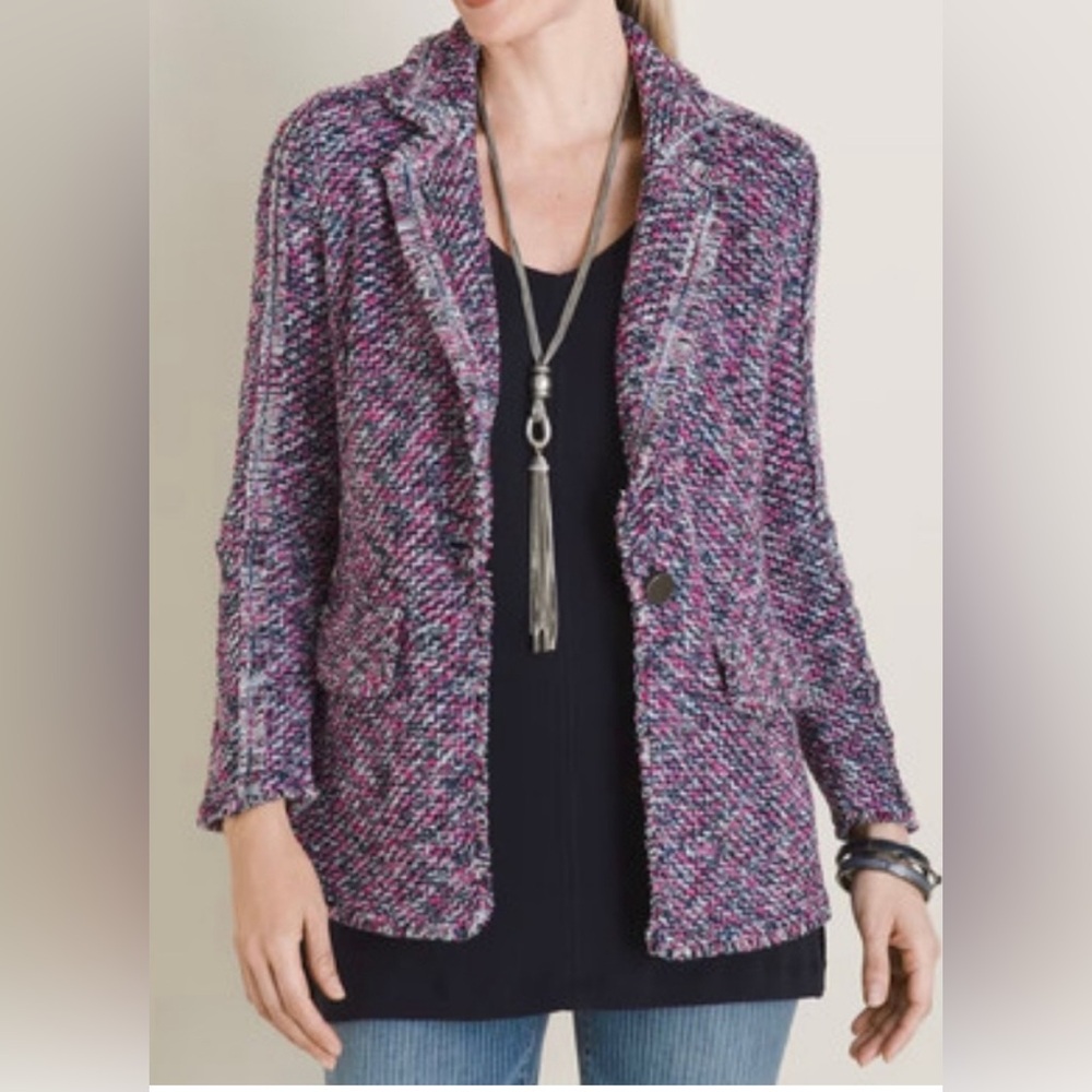 Chico's Pink and Black Tweed Blazer